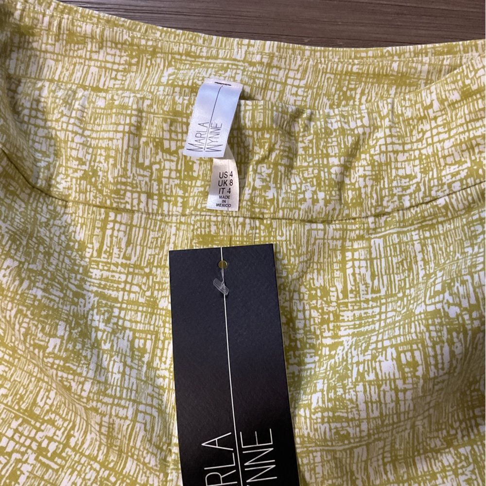 MarlaWynne Yellow-White Patterned Slim Pants - Picture 2 of 4